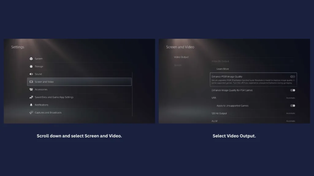 Navigate to Video Output Settings
