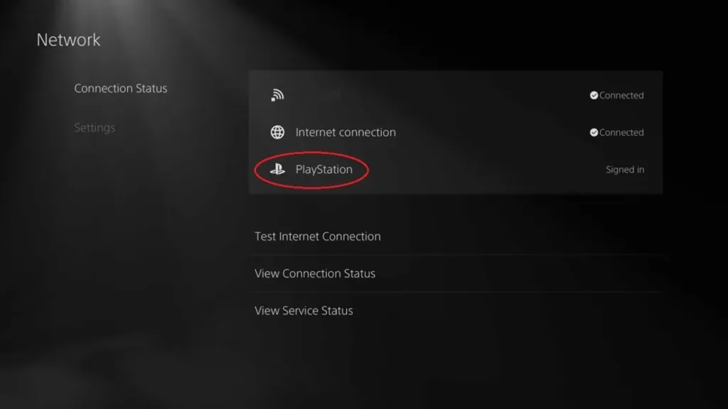 The new PS5 Network menu showing the removed PSN name.